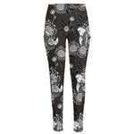 Koi Carp And Chrysanthemum Pattern Print High-Waisted Pocket Leggings