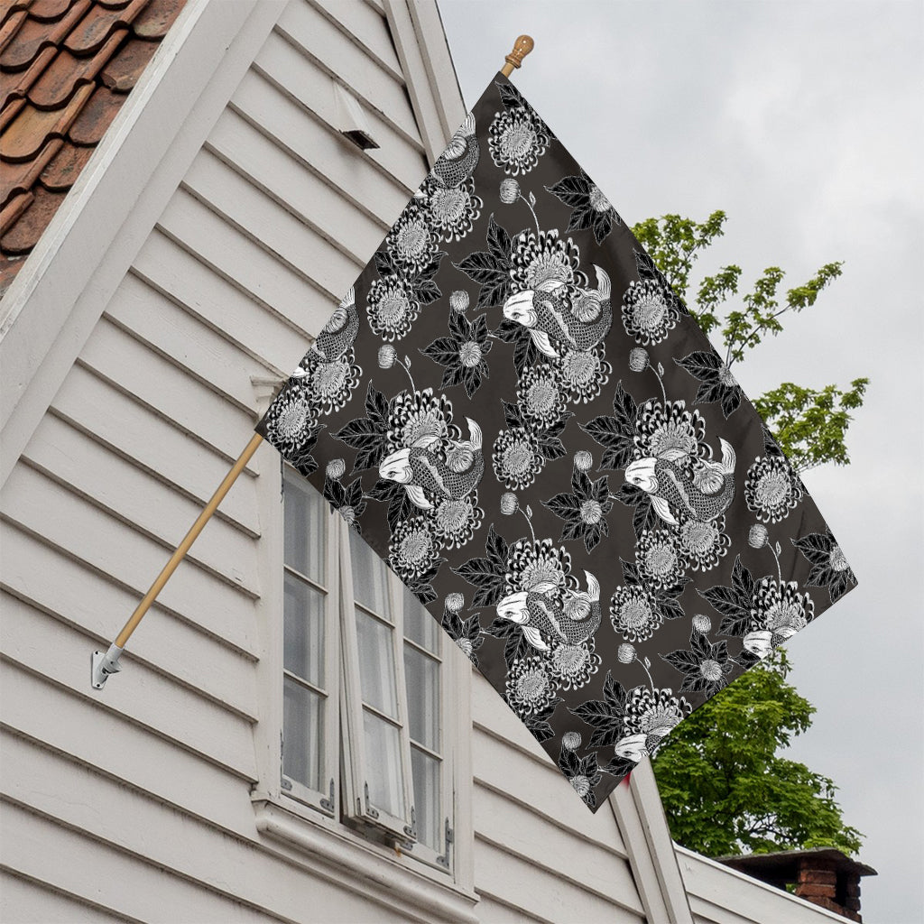 Koi Carp And Chrysanthemum Pattern Print House Flag