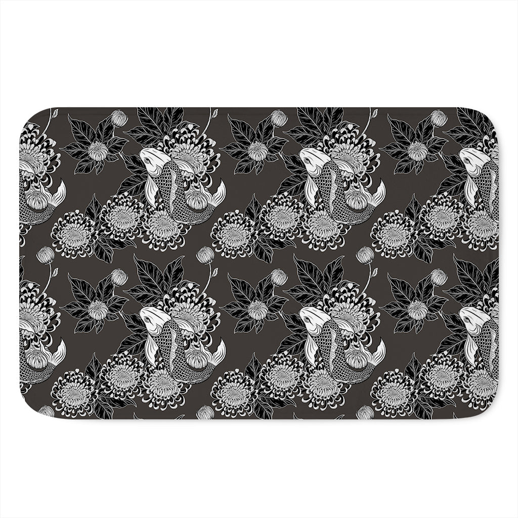 Koi Carp And Chrysanthemum Pattern Print Indoor Door Mat