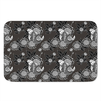 Koi Carp And Chrysanthemum Pattern Print Indoor Door Mat