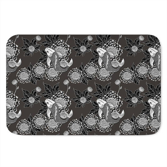 Koi Carp And Chrysanthemum Pattern Print Indoor Door Mat