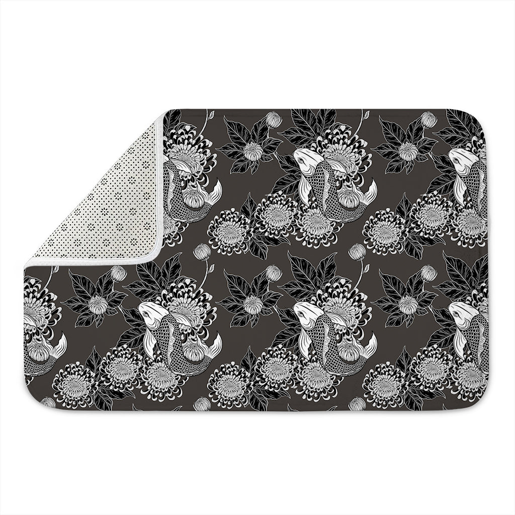 Koi Carp And Chrysanthemum Pattern Print Indoor Door Mat