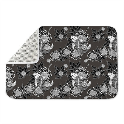 Koi Carp And Chrysanthemum Pattern Print Indoor Door Mat