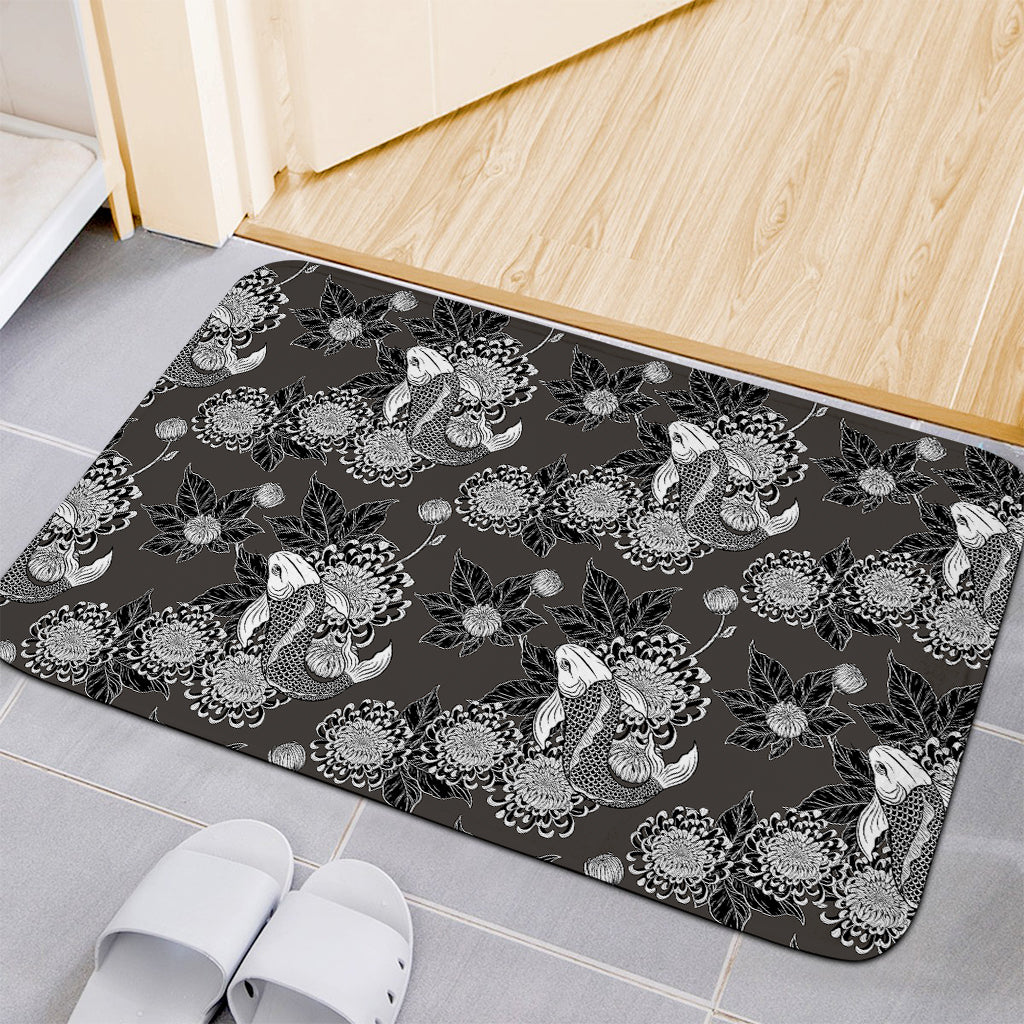 Koi Carp And Chrysanthemum Pattern Print Indoor Door Mat
