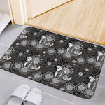 Koi Carp And Chrysanthemum Pattern Print Indoor Door Mat