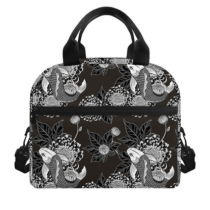 Koi Carp And Chrysanthemum Pattern Print Insulated Lunch Bag