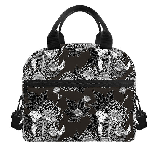 Koi Carp And Chrysanthemum Pattern Print Insulated Lunch Bag