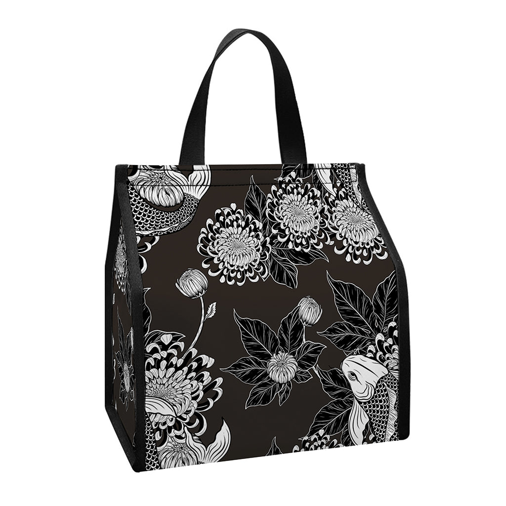Koi Carp And Chrysanthemum Pattern Print Insulated Lunch Tote