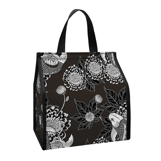 Koi Carp And Chrysanthemum Pattern Print Insulated Lunch Tote