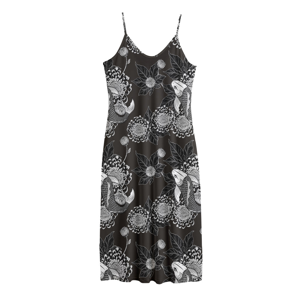 Koi Carp And Chrysanthemum Pattern Print Jersey Midi Cami Dress