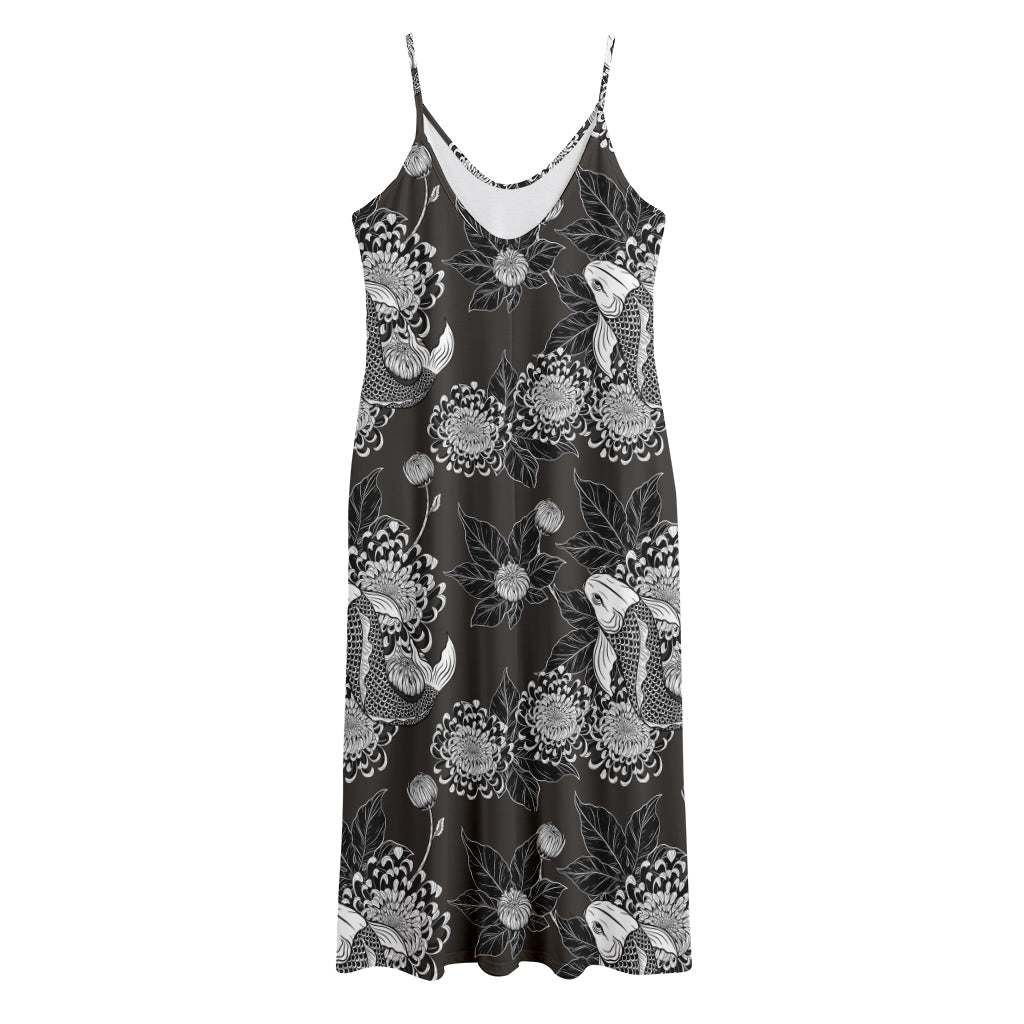 Koi Carp And Chrysanthemum Pattern Print Jersey Midi Cami Dress