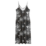 Koi Carp And Chrysanthemum Pattern Print Jersey Midi Cami Dress