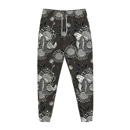 Koi Carp And Chrysanthemum Pattern Print Jogger Pants