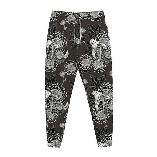Koi Carp And Chrysanthemum Pattern Print Jogger Pants