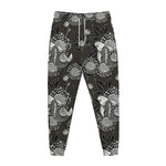 Koi Carp And Chrysanthemum Pattern Print Jogger Pants