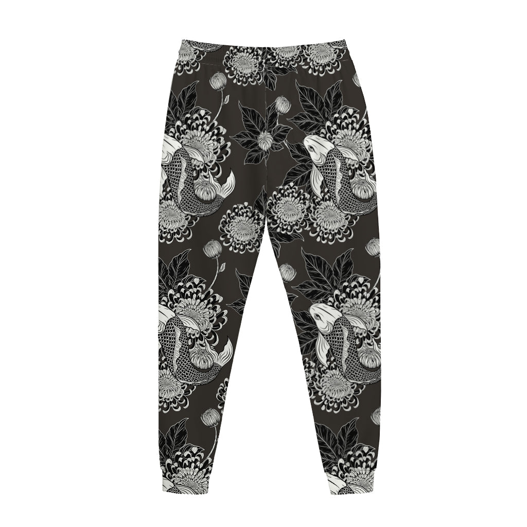 Koi Carp And Chrysanthemum Pattern Print Jogger Pants