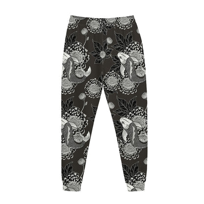 Koi Carp And Chrysanthemum Pattern Print Jogger Pants