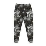 Koi Carp And Chrysanthemum Pattern Print Jogger Pants