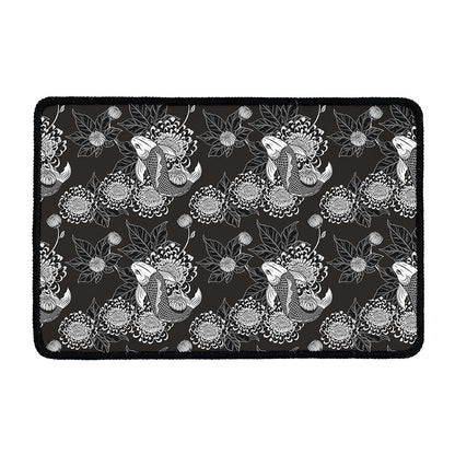 Koi Carp And Chrysanthemum Pattern Print Kitchen Mat