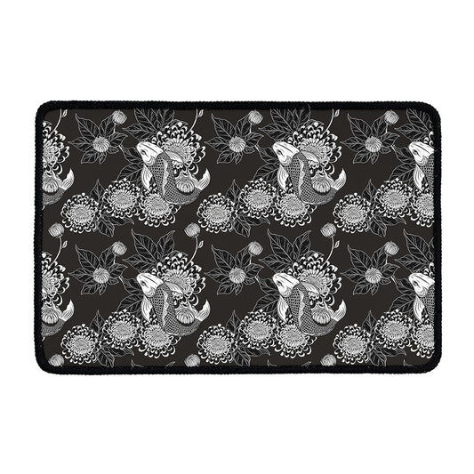 Koi Carp And Chrysanthemum Pattern Print Kitchen Mat