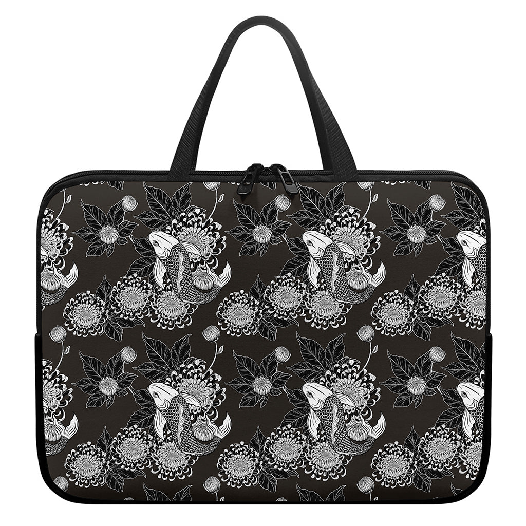 Koi Carp And Chrysanthemum Pattern Print Laptop Sleeve With Handle
