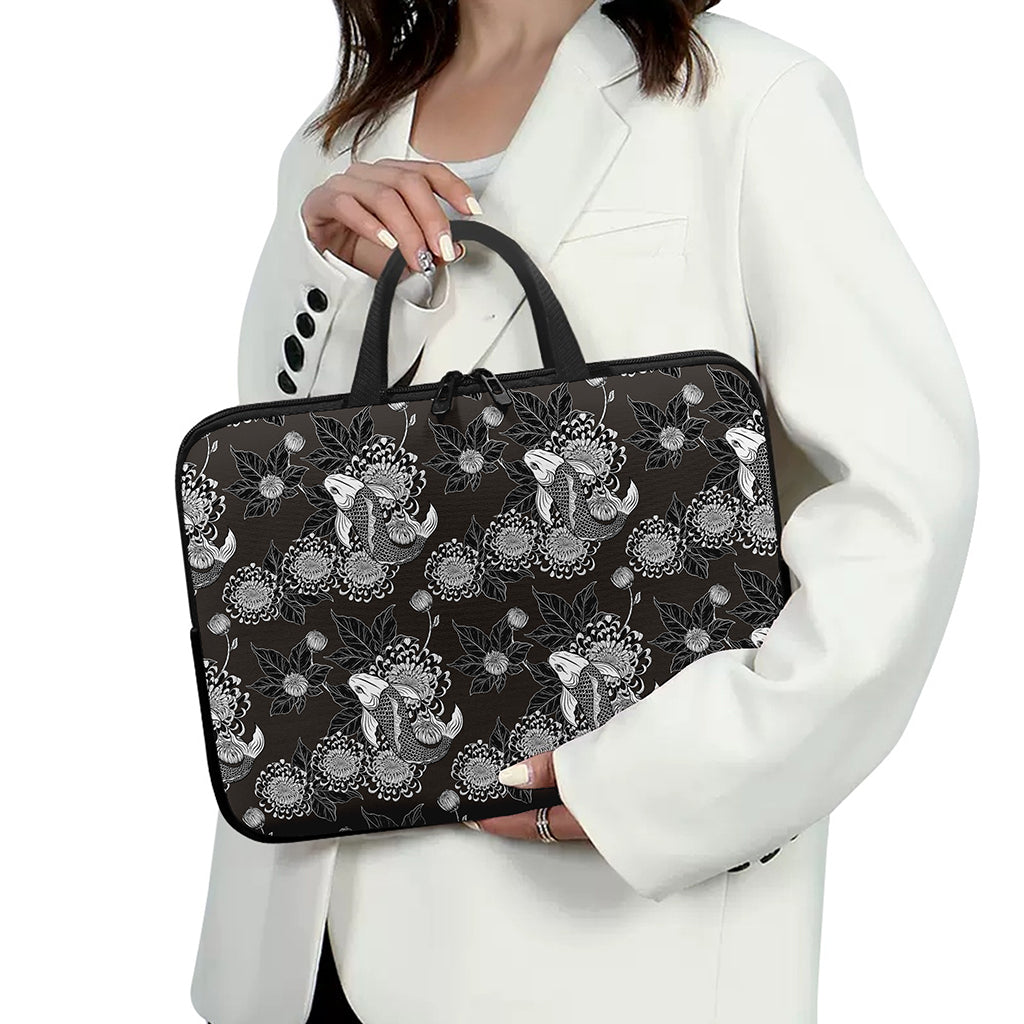 Koi Carp And Chrysanthemum Pattern Print Laptop Sleeve With Handle