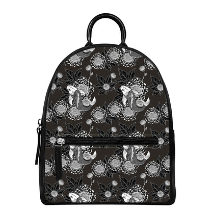 Koi Carp And Chrysanthemum Pattern Print Leather Backpack