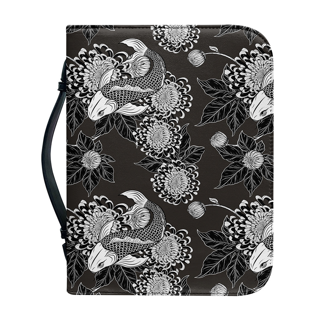 Koi Carp And Chrysanthemum Pattern Print Leather Bible Cover