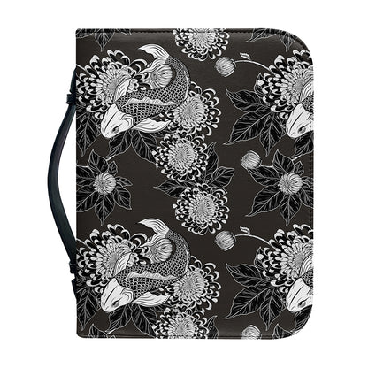 Koi Carp And Chrysanthemum Pattern Print Leather Bible Cover