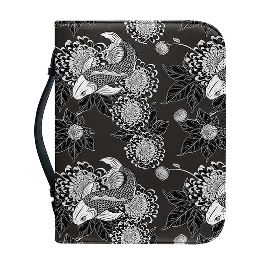 Koi Carp And Chrysanthemum Pattern Print Leather Bible Cover