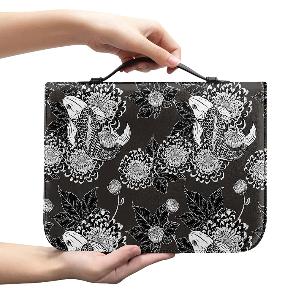 Koi Carp And Chrysanthemum Pattern Print Leather Bible Cover