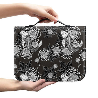 Koi Carp And Chrysanthemum Pattern Print Leather Bible Cover