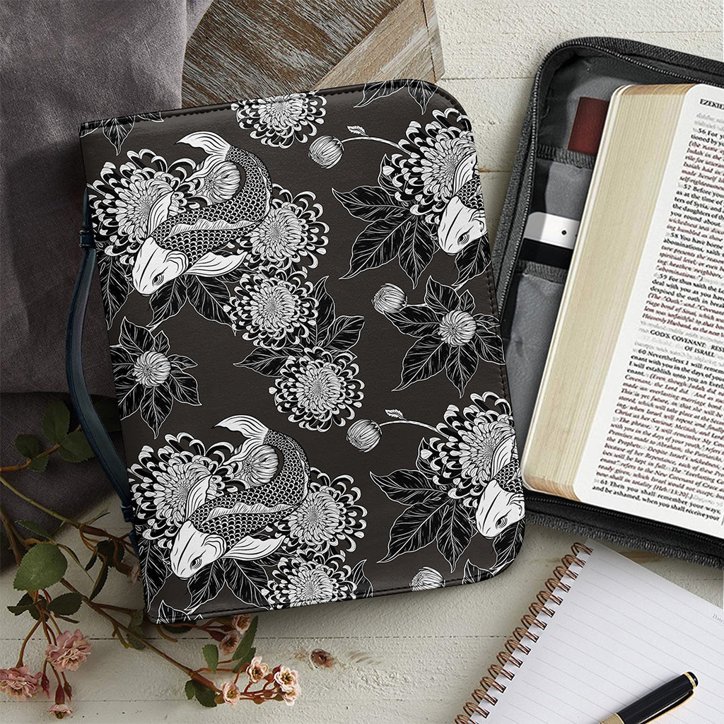 Koi Carp And Chrysanthemum Pattern Print Leather Bible Cover