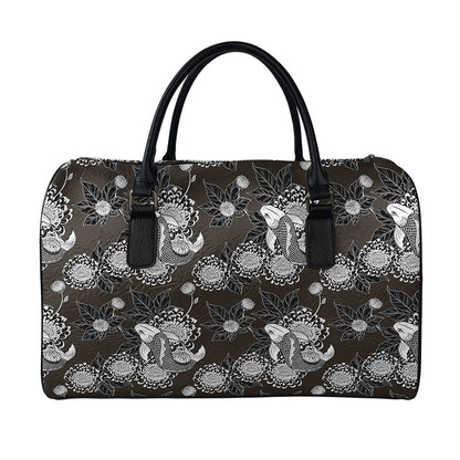 Koi Carp And Chrysanthemum Pattern Print Leather Duffle Bag