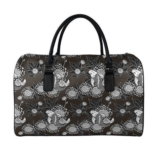 Koi Carp And Chrysanthemum Pattern Print Leather Duffle Bag