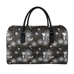 Koi Carp And Chrysanthemum Pattern Print Leather Duffle Bag