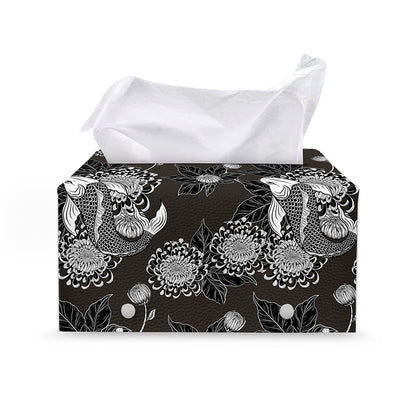 Koi Carp And Chrysanthemum Pattern Print Leather Tissue Box Cover