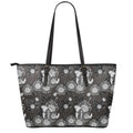 Koi Carp And Chrysanthemum Pattern Print Leather Tote Bag With Zipper