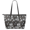 Koi Carp And Chrysanthemum Pattern Print Leather Tote Bag