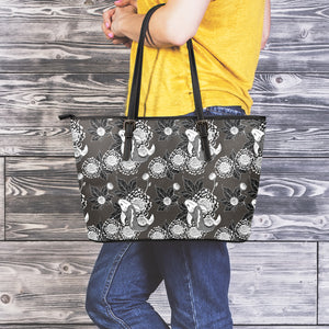 Koi Carp And Chrysanthemum Pattern Print Leather Tote Bag