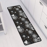Koi Carp And Chrysanthemum Pattern Print Long Kitchen Mat