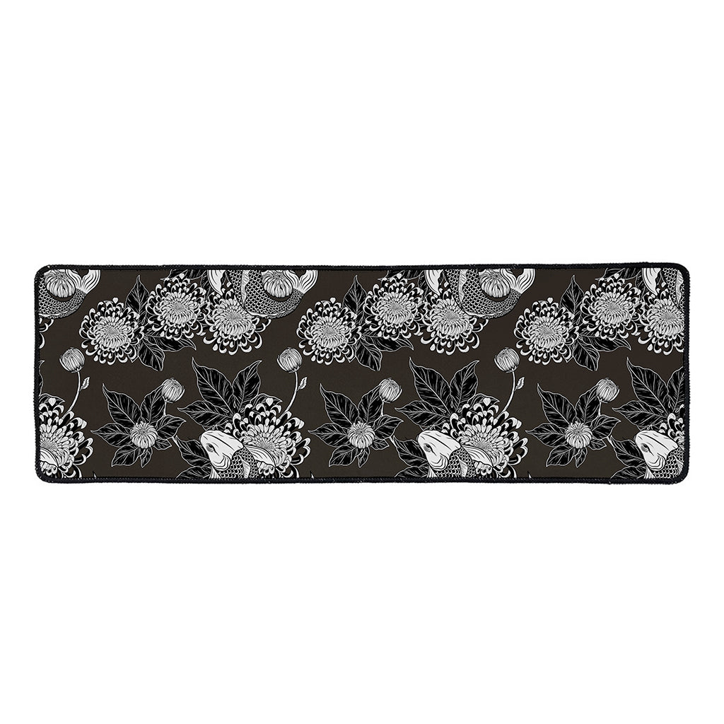 Koi Carp And Chrysanthemum Pattern Print Long Kitchen Mat
