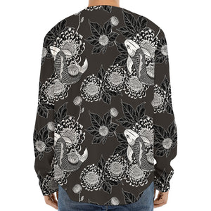 Koi Carp And Chrysanthemum Pattern Print Long Sleeve Baseball Jersey