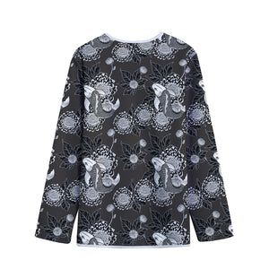 Koi Carp And Chrysanthemum Pattern Print Long Sleeve Short Coat