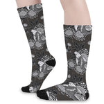 Koi Carp And Chrysanthemum Pattern Print Long Socks