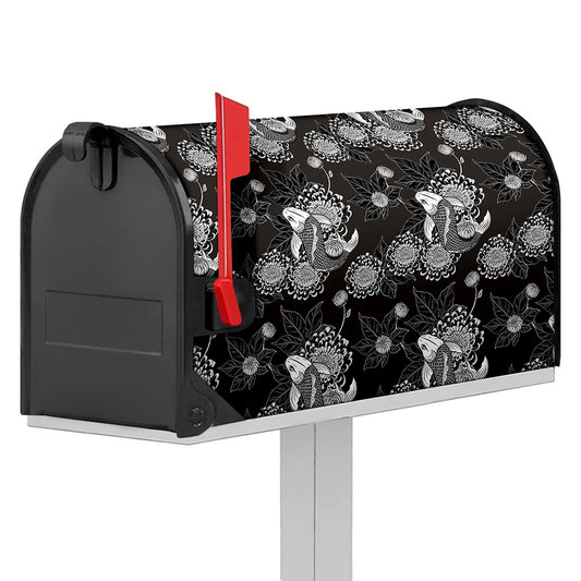 Koi Carp And Chrysanthemum Pattern Print Mailbox Cover