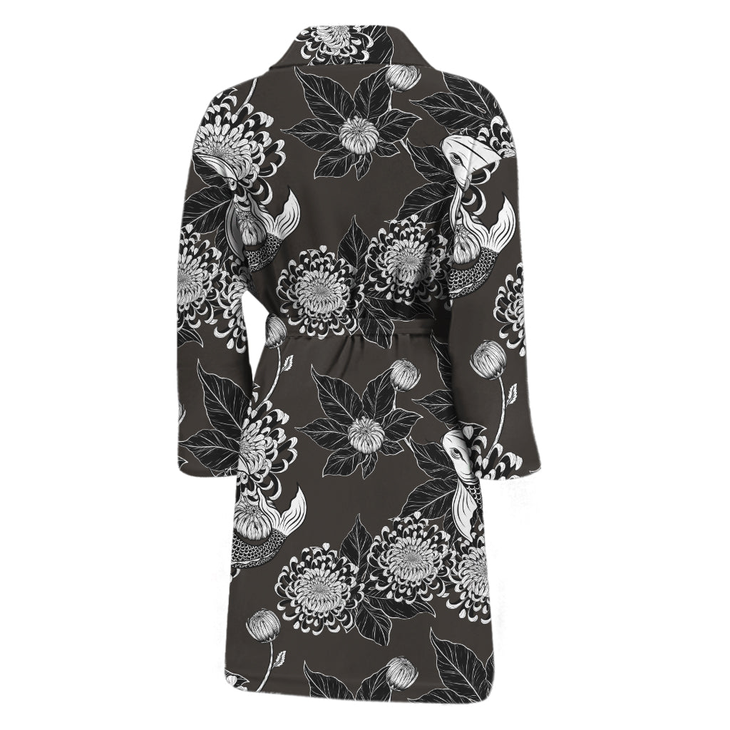 Koi Carp And Chrysanthemum Pattern Print Men's Bathrobe