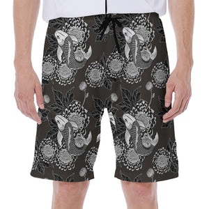 Koi Carp And Chrysanthemum Pattern Print Men's Beach Shorts