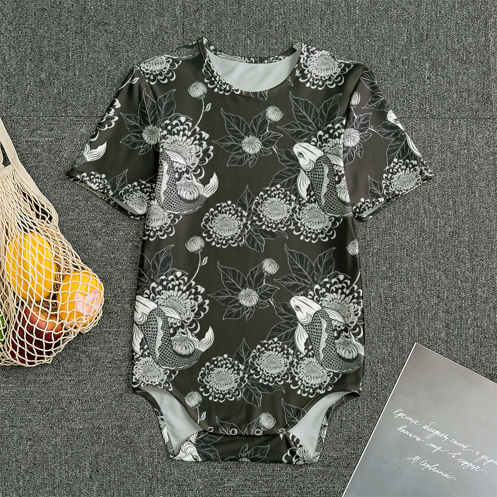 Koi Carp And Chrysanthemum Pattern Print Men's Bodysuit