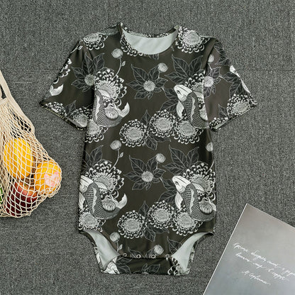 Koi Carp And Chrysanthemum Pattern Print Men's Bodysuit